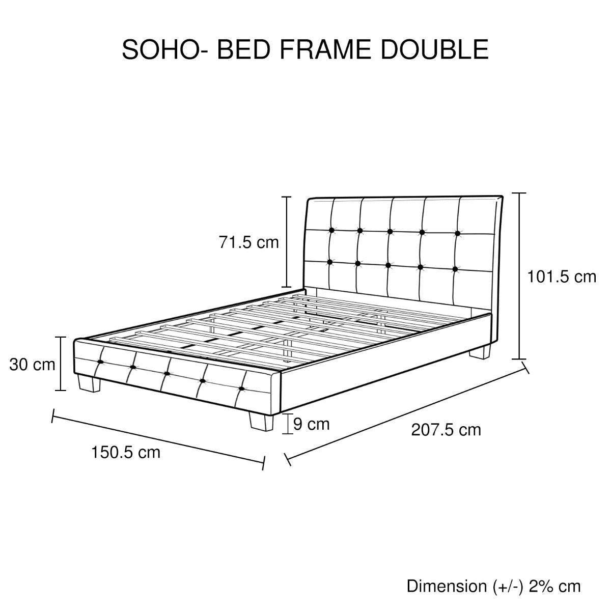 Soho PU Leather Double Bed Frame White - Bedzy Australia