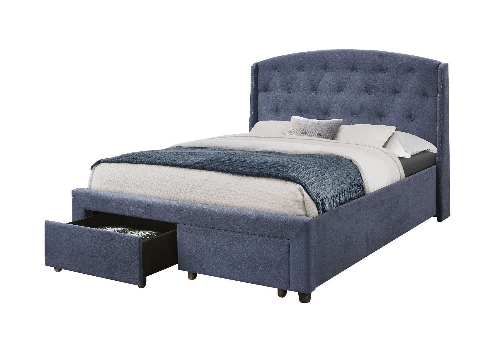 Stella Queen Bed Frame Navy Blue - Bedzy Australia