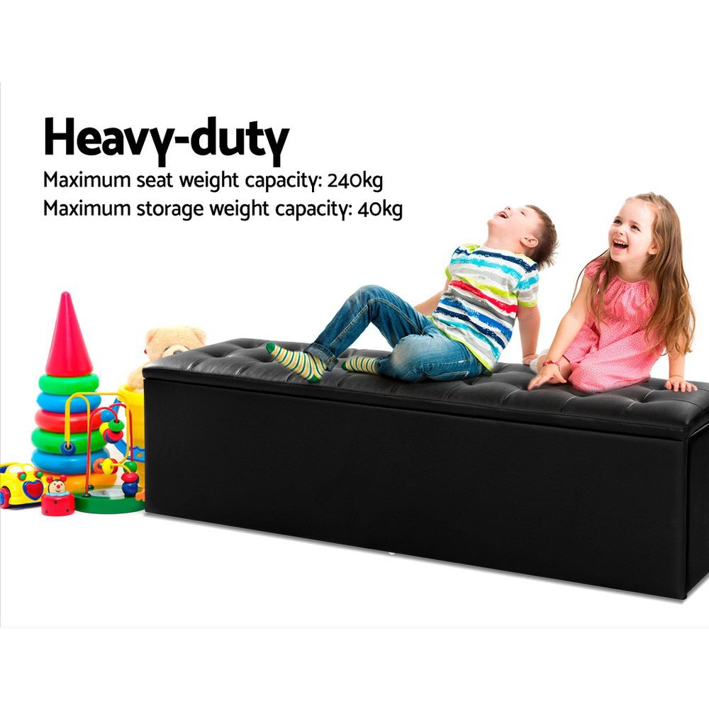 Storage Ottoman Blanket Box Black LARGE Leather Rest Chest Toy Foot Stool - Bedzy Australia