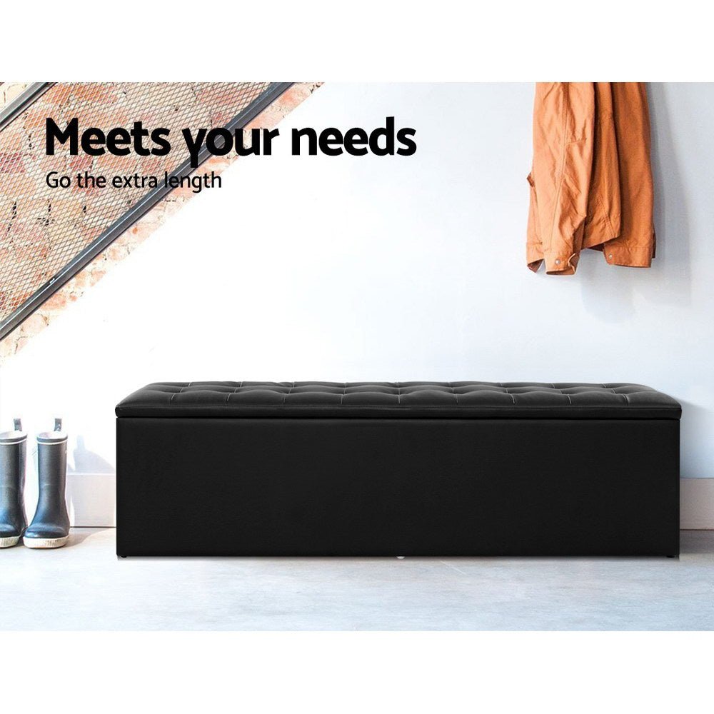 Storage Ottoman Blanket Box Black LARGE Leather Rest Chest Toy Foot Stool - Bedzy Australia