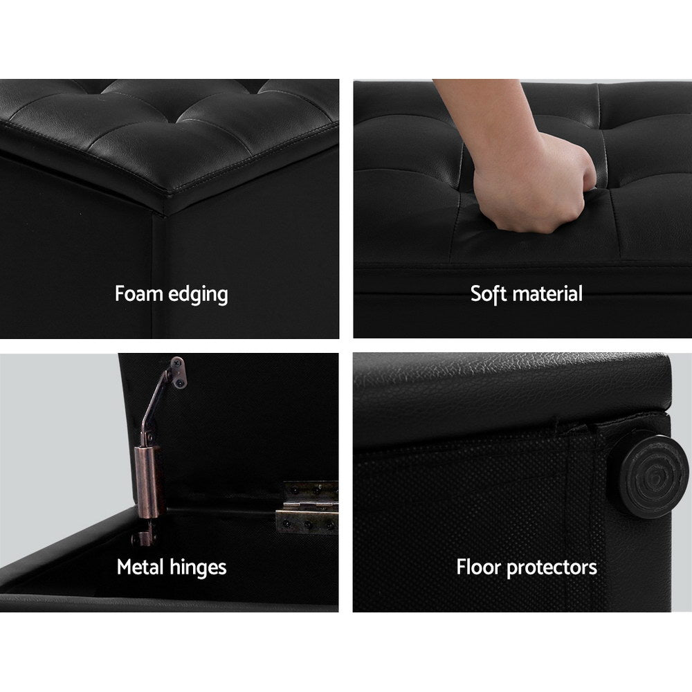 Storage Ottoman Blanket Box Black LARGE Leather Rest Chest Toy Foot Stool - Bedzy Australia