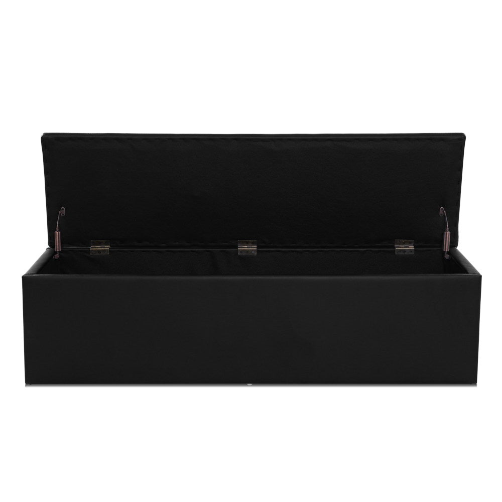 Storage Ottoman Blanket Box Black LARGE Leather Rest Chest Toy Foot Stool - Bedzy Australia