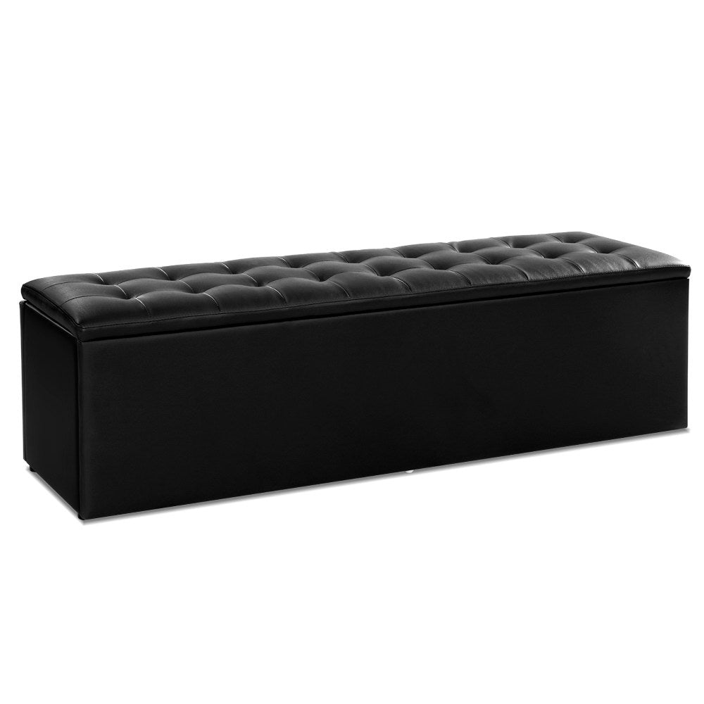 Storage Ottoman Blanket Box Black LARGE Leather Rest Chest Toy Foot Stool - Bedzy Australia