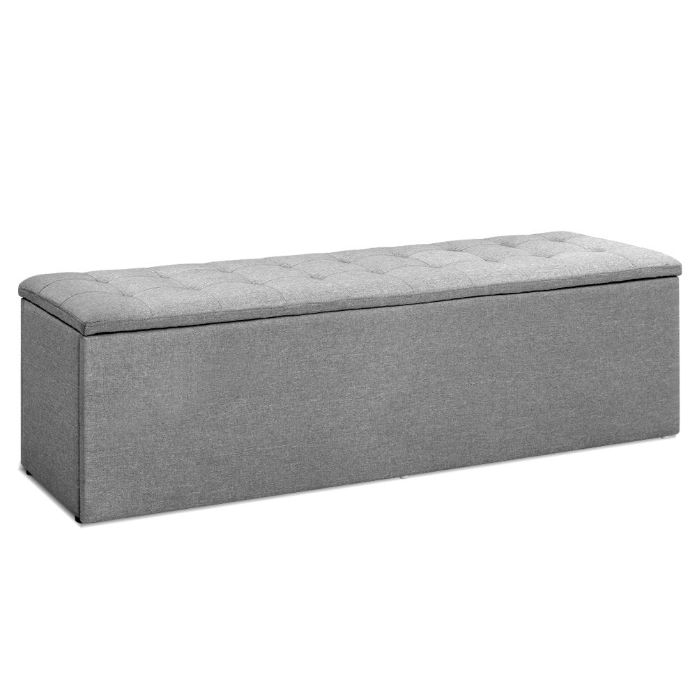 Storage Ottoman Blanket Box Grey LARGE Fabric Rest Chest Toy Foot Stool - Bedzy Australia