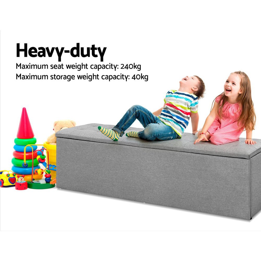 Storage Ottoman Blanket Box Grey LARGE Fabric Rest Chest Toy Foot Stool - Bedzy Australia