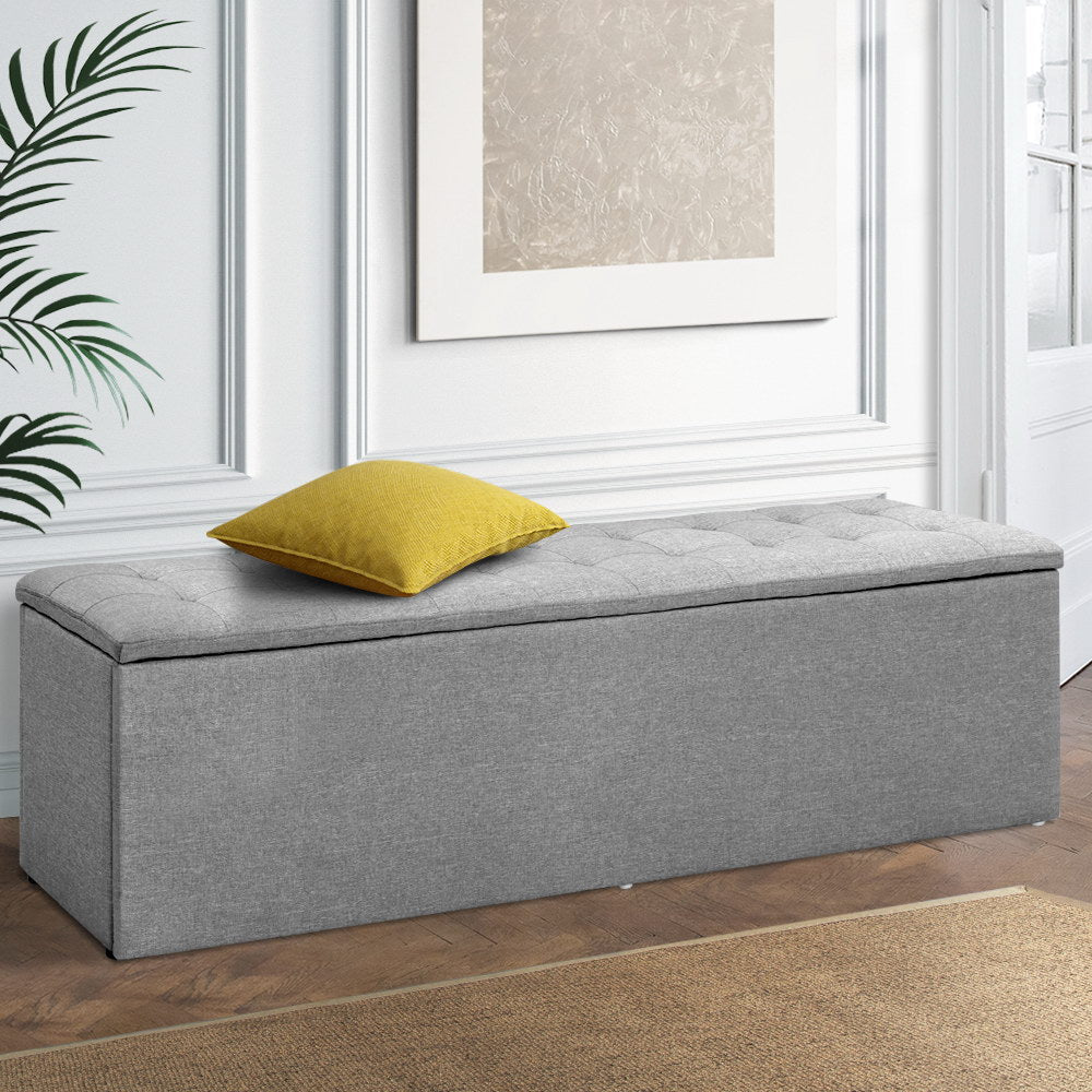 Storage Ottoman Blanket Box Grey LARGE Fabric Rest Chest Toy Foot Stool - Bedzy Australia