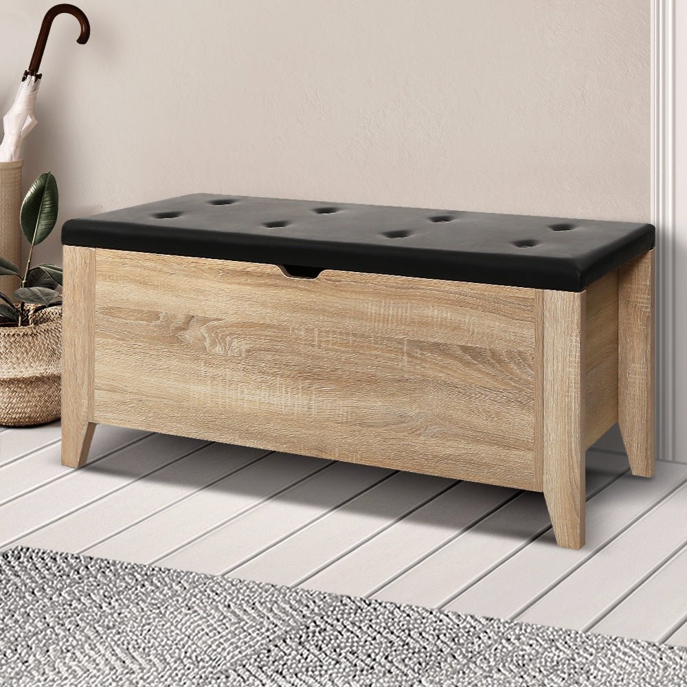 Storage Ottoman Blanket Box Leather Bench Foot Stool Chest Toy Oak Couch - Bedzy Australia