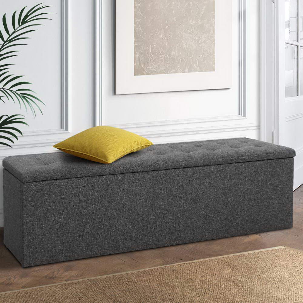 Storage Ottoman Blanket Box Linen Foot Stool Rest Chest Couch Grey - Bedzy Australia