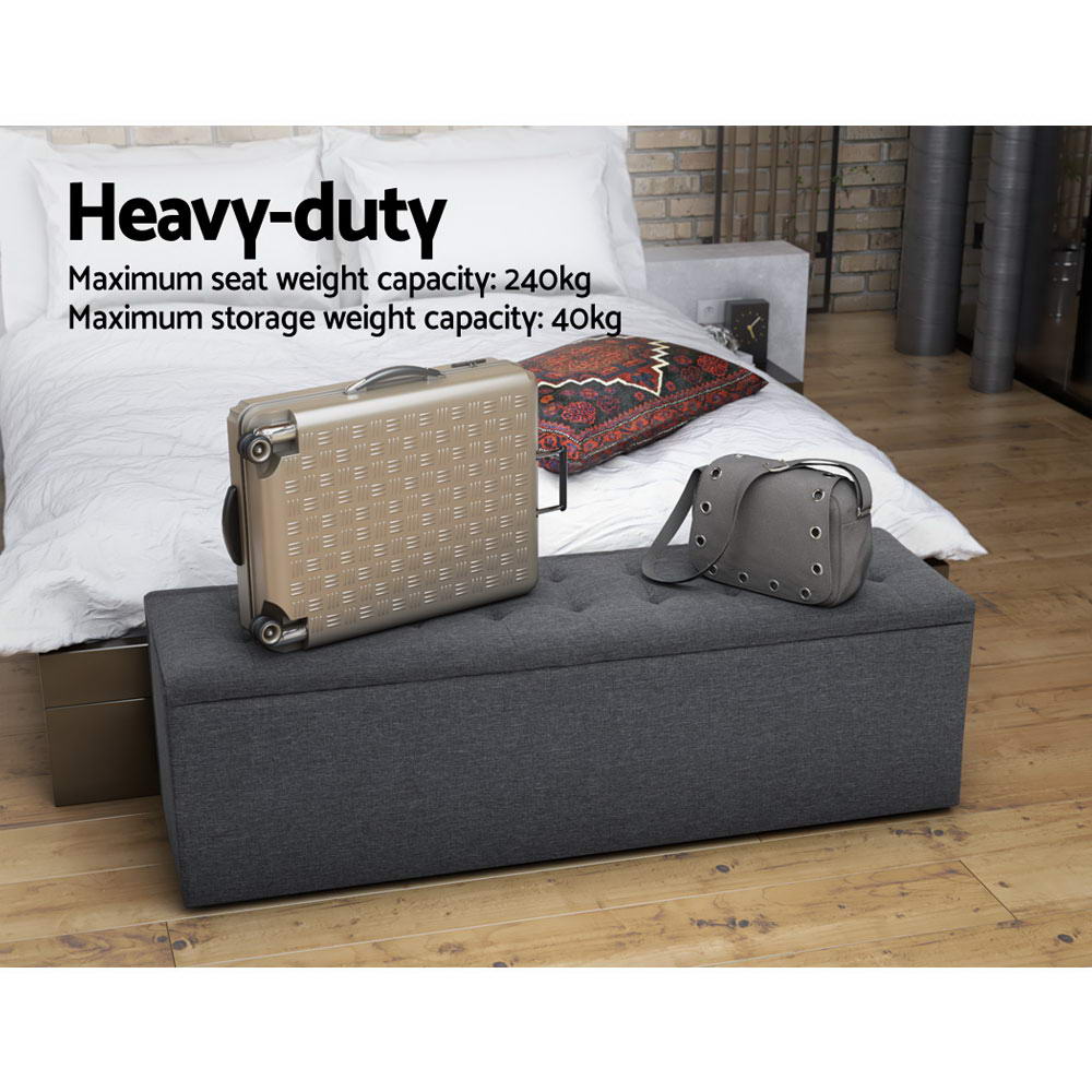 Storage Ottoman Blanket Box Linen Foot Stool Rest Chest Couch Grey - Bedzy Australia