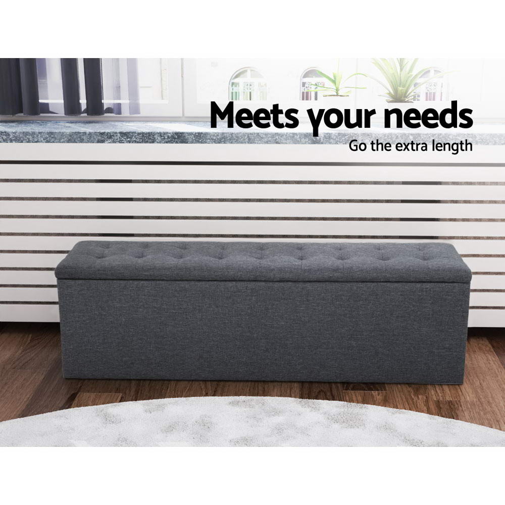 Storage Ottoman Blanket Box Linen Foot Stool Rest Chest Couch Grey - Bedzy Australia