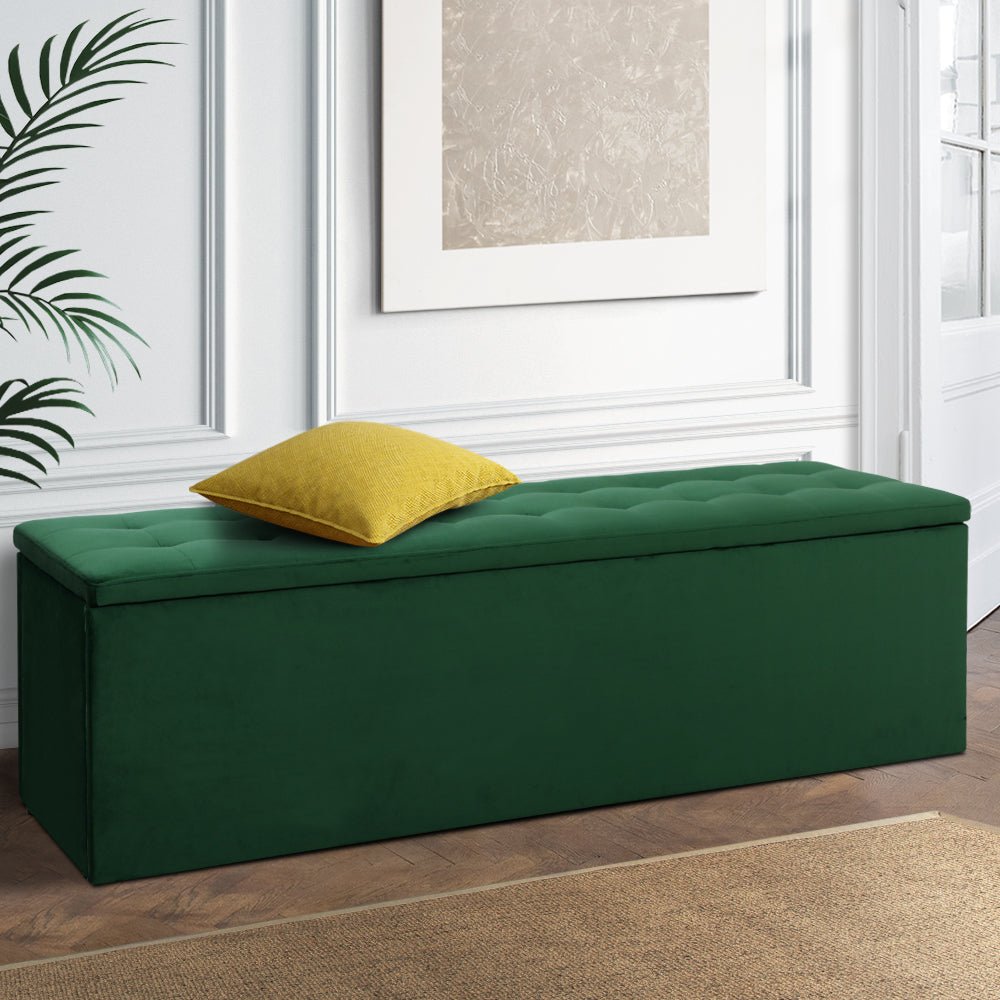 Storage Ottoman Blanket Box Velvet Foot Stool Rest Chest Couch Green - Bedzy Australia