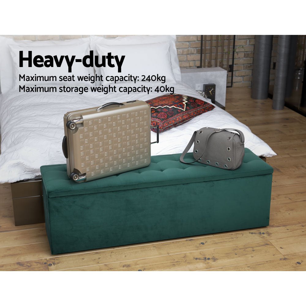 Storage Ottoman Blanket Box Velvet Foot Stool Rest Chest Couch Green - Bedzy Australia