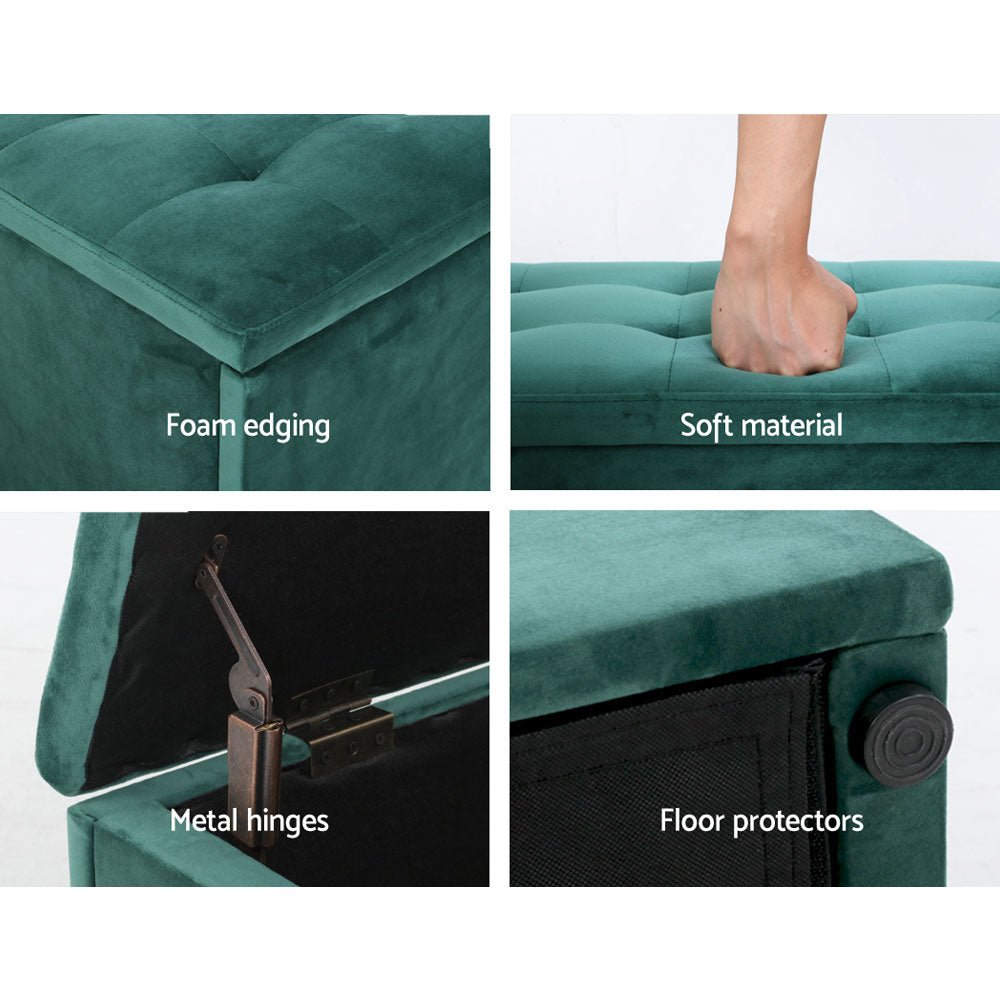 Storage Ottoman Blanket Box Velvet Foot Stool Rest Chest Couch Green - Bedzy Australia