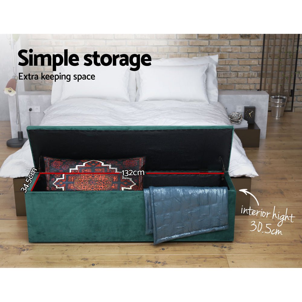 Storage Ottoman Blanket Box Velvet Foot Stool Rest Chest Couch Green - Bedzy Australia