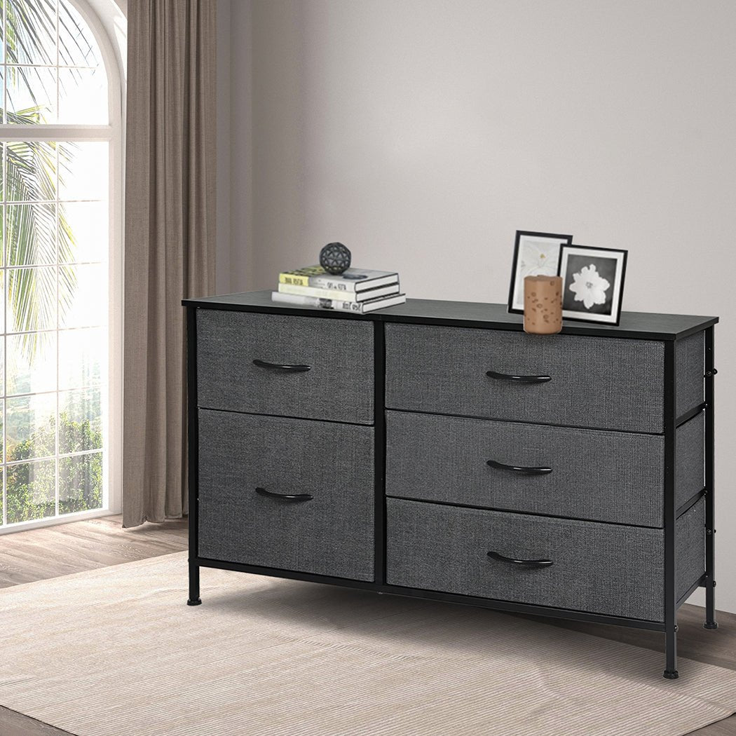 Stylish Grey Storage Cabinet Lowboy with 5 Drawers - Grey - Furniture - Bedzy Australia