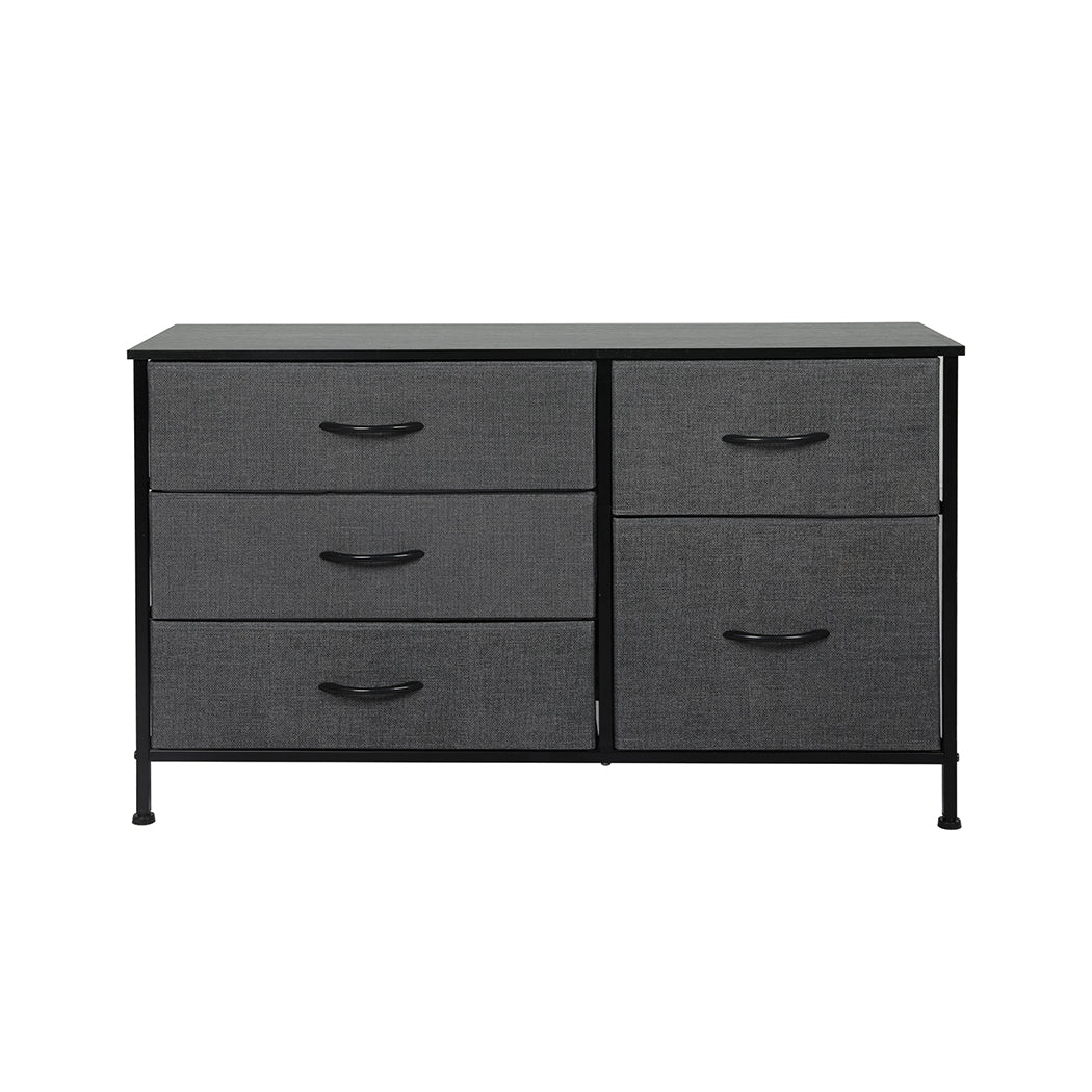 Stylish Grey Storage Cabinet Lowboy with 5 Drawers - Grey - Furniture - Bedzy Australia