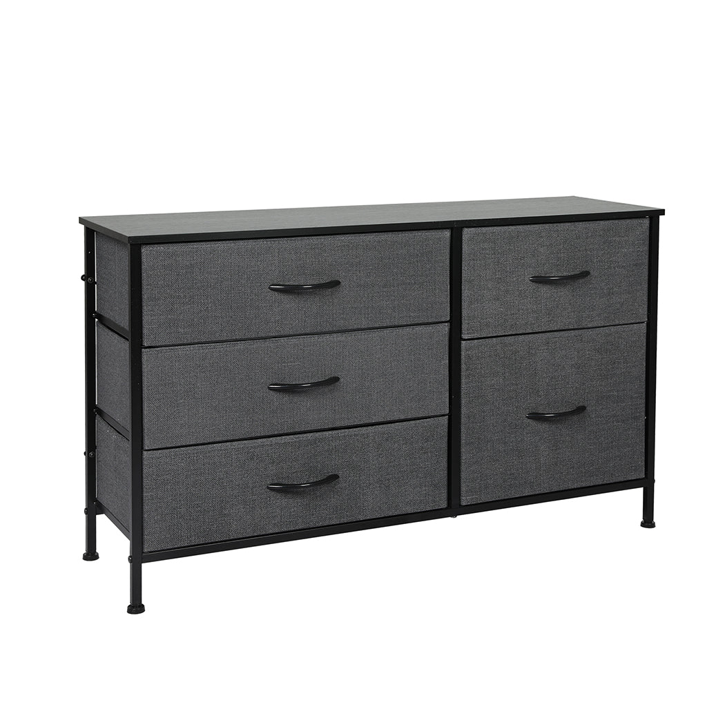 Stylish Grey Storage Cabinet Lowboy with 5 Drawers - Grey - Furniture - Bedzy Australia