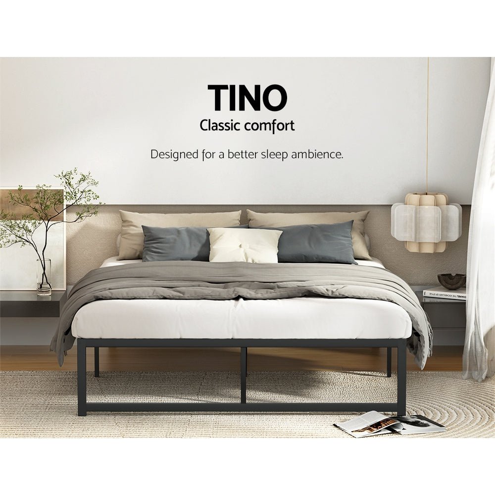 Tino Metal Double Bed Base Black (Metal Slats) - Furniture > Bedroom - Bedzy Australia