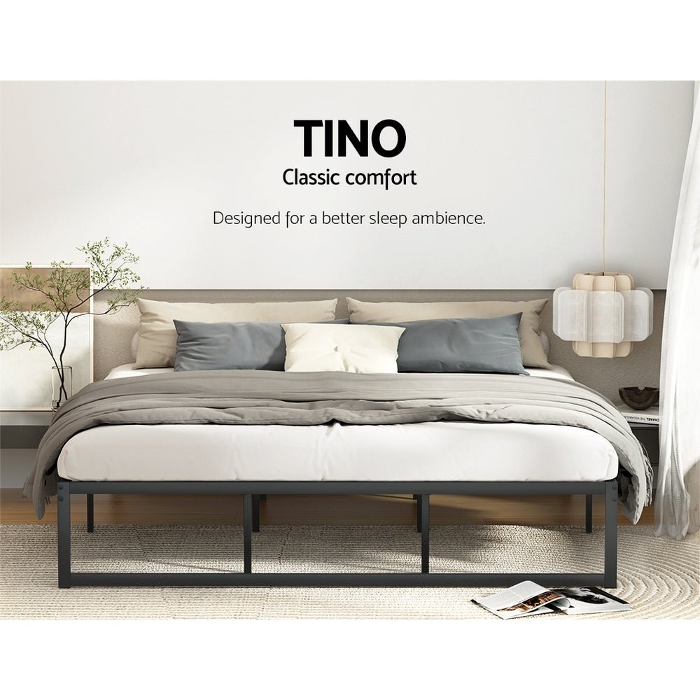 Tino Metal King Bed Base Black (Metal Slats) - Furniture > Bedroom - Bedzy Australia