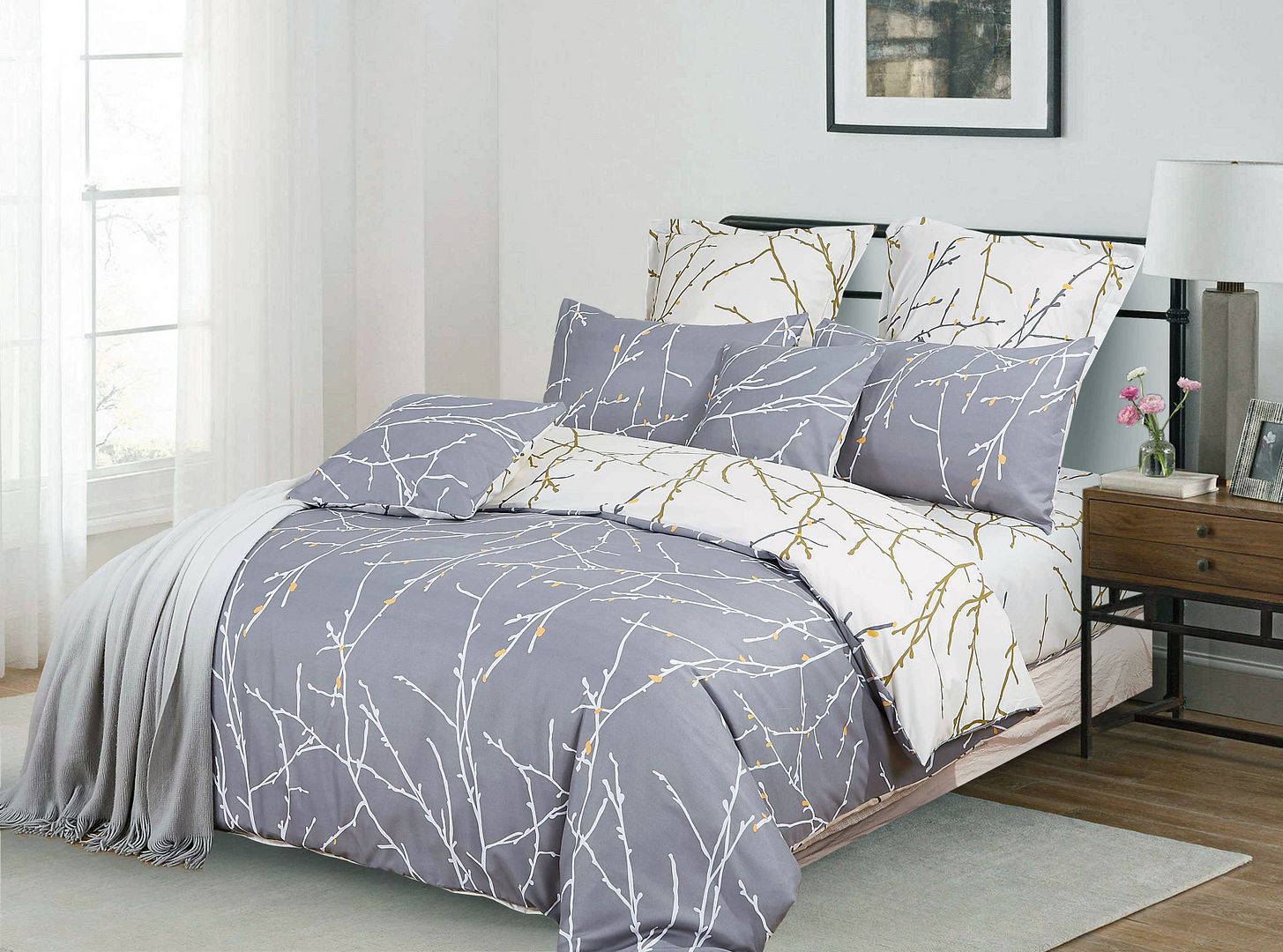 Tree Reversible King Size Grey Duvet Doona Quilt Cover Set - Home & Garden > Bedding - Bedzy Australia