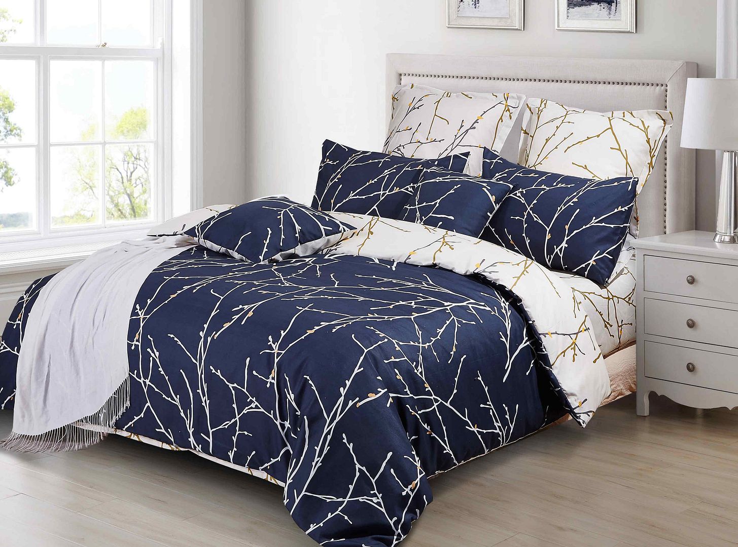 Tree Reversible Queen Size Blue Duvet Doona Quilt Cover Set - Home & Garden > Bedding - Bedzy Australia