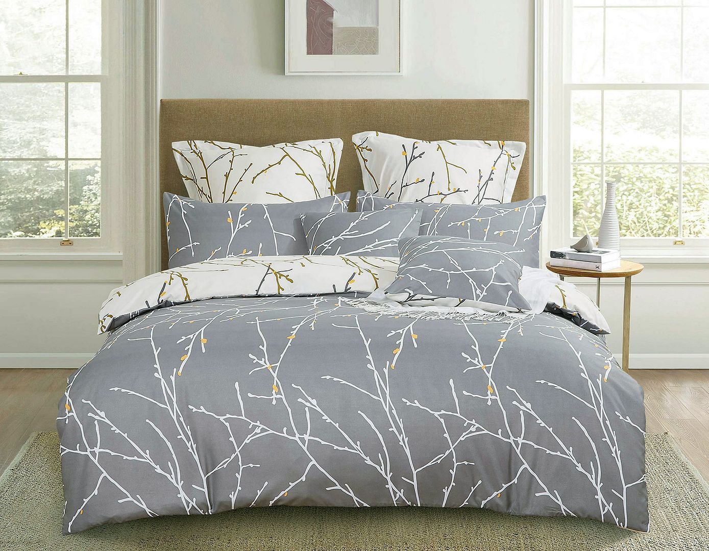 Tree Reversible Queen Size Grey Duvet Doona Quilt Cover Set - Home & Garden > Bedding - Bedzy Australia