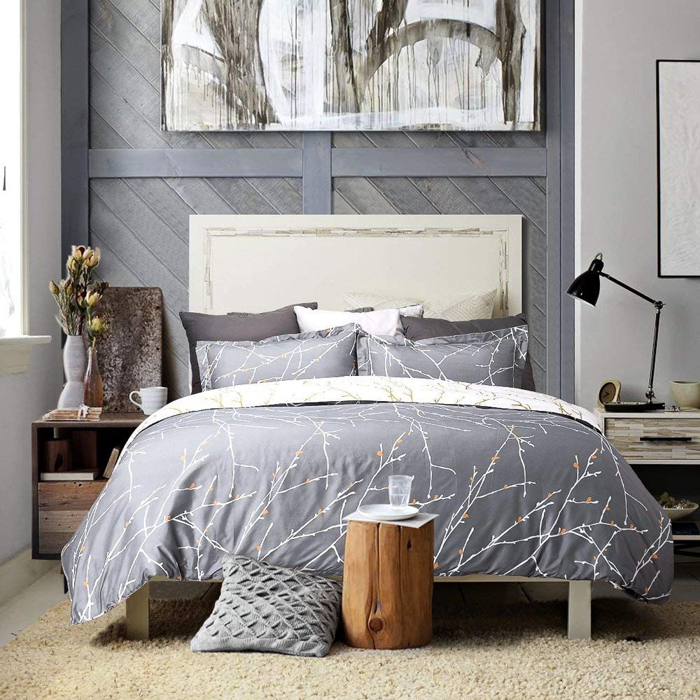 Tree Reversible Queen Size Grey Duvet Doona Quilt Cover Set - Home & Garden > Bedding - Bedzy Australia