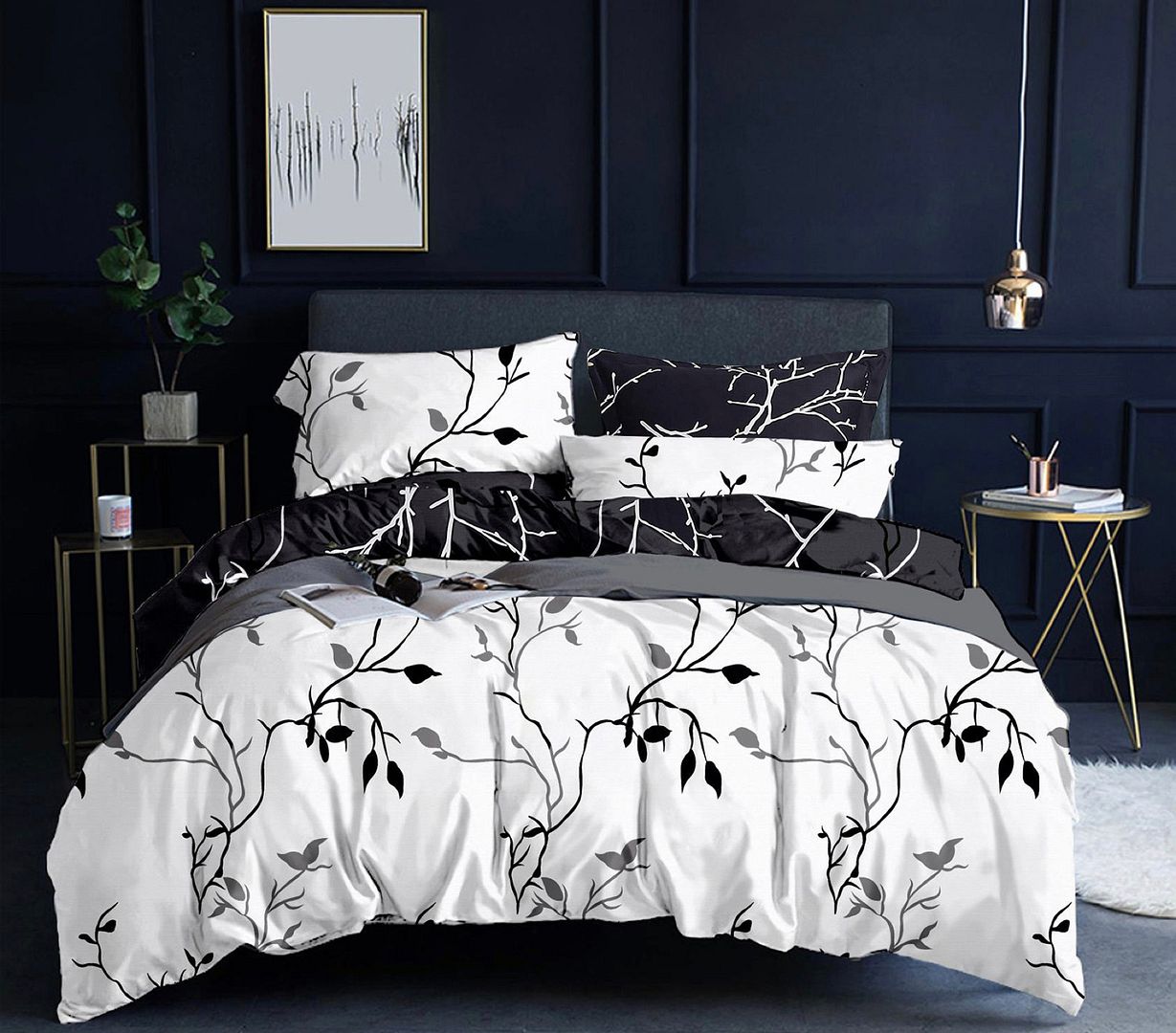 Tree Reversible Super King Size Bed Quilt/Doona/Duvet Cover Set Black - Home & Garden > Bedding - Bedzy Australia