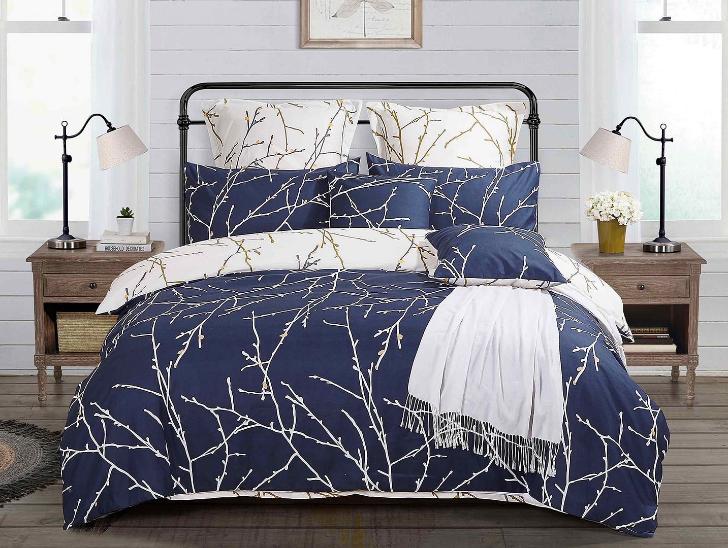 Tree Reversible Super King Size Blue Duvet Doona Quilt Cover Set - Home & Garden > Bedding - Bedzy Australia