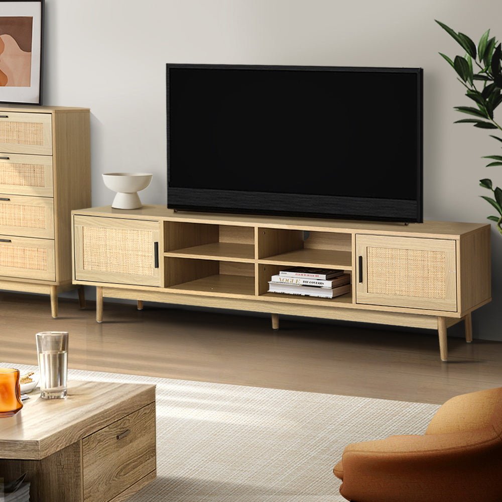 TV Cabinet Entertainment Unit Storage Cabinets Rattan Wooden 180CM - Bedzy Australia