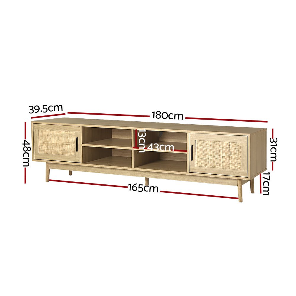 TV Cabinet Entertainment Unit Storage Cabinets Rattan Wooden 180CM - Bedzy Australia