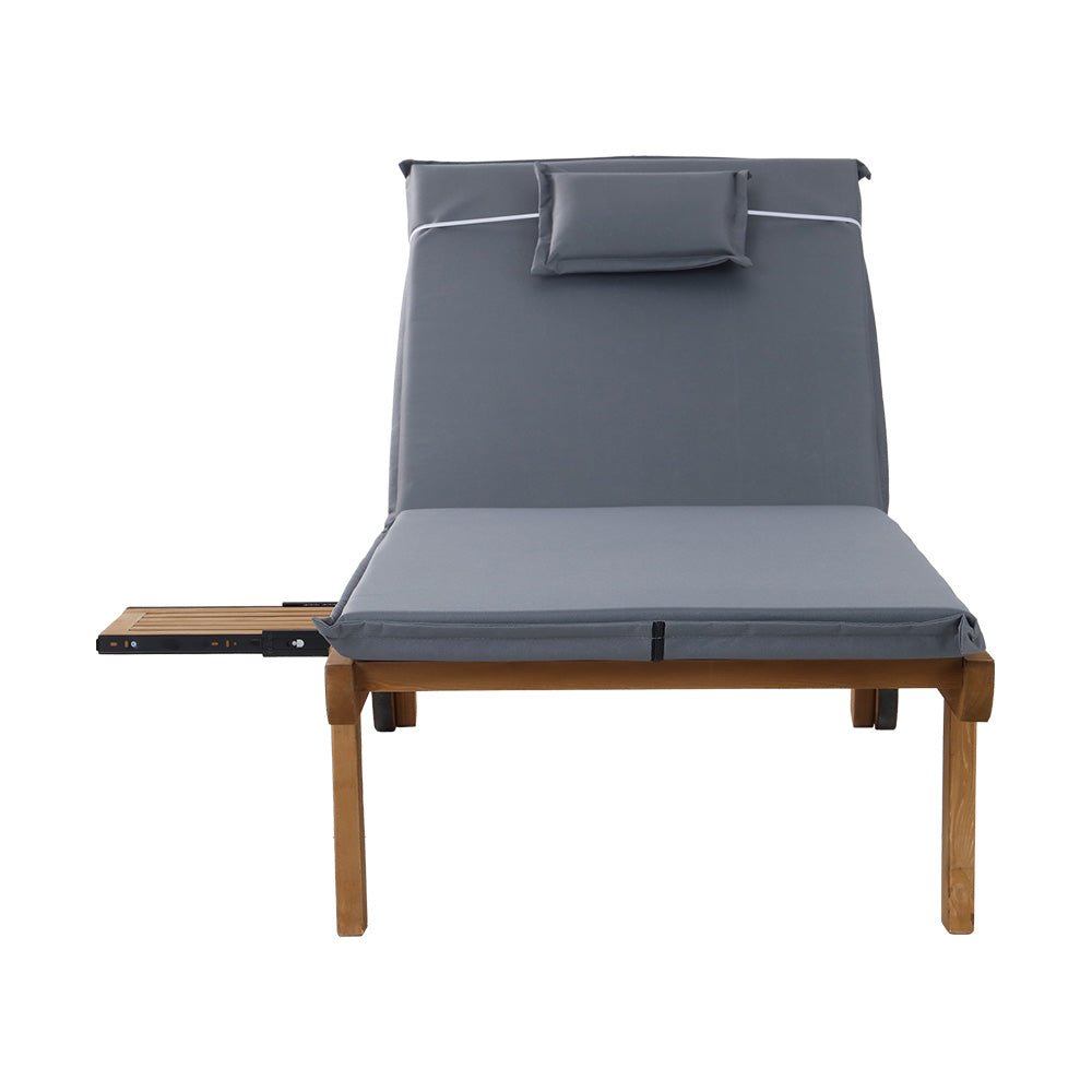 Wooden Sun Lounger Wheel Patio Grey - Furniture > Outdoor - Bedzy Australia