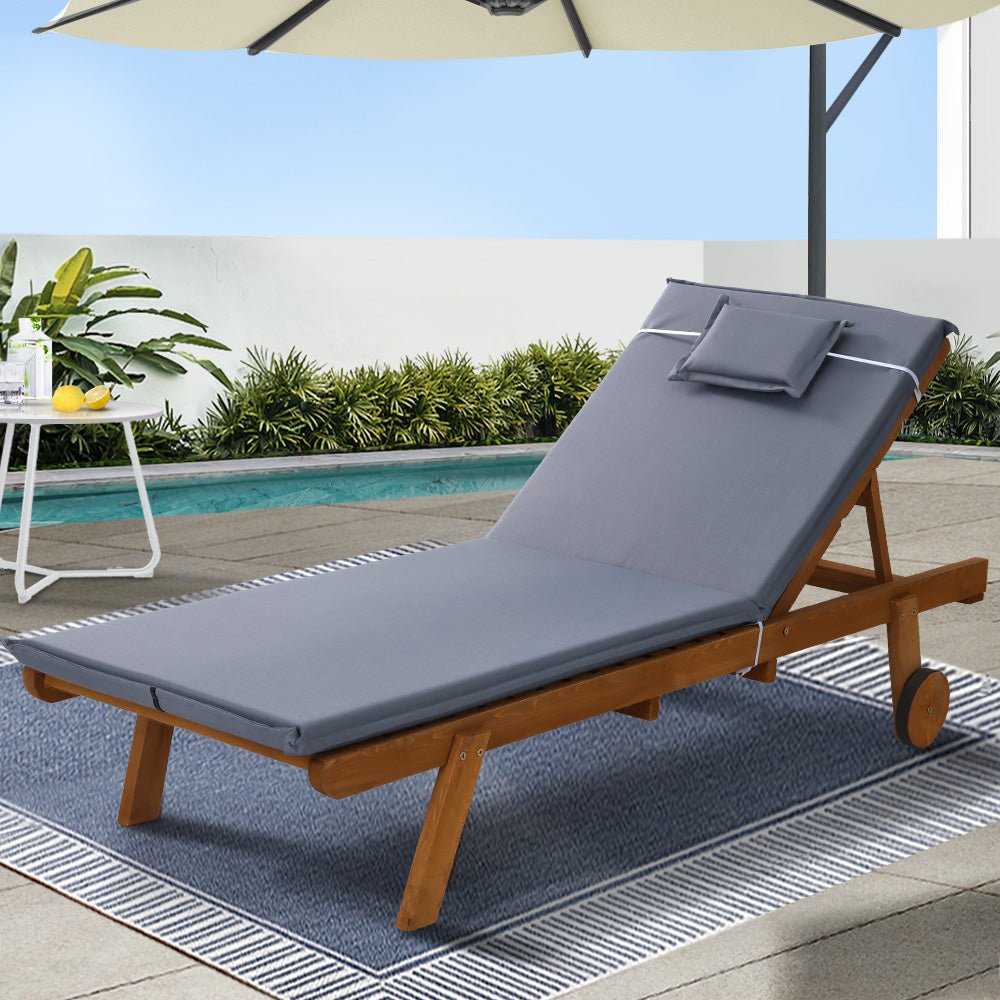 Wooden Sun Lounger Wheel Patio Grey - Furniture > Outdoor - Bedzy Australia