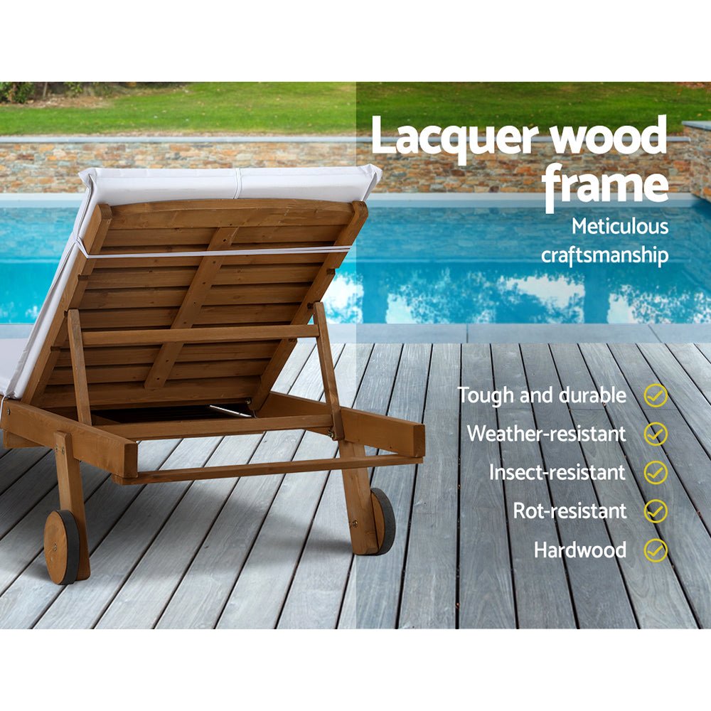 Wooden Sun Lounger Wheel Patio White - Furniture > Outdoor - Bedzy Australia